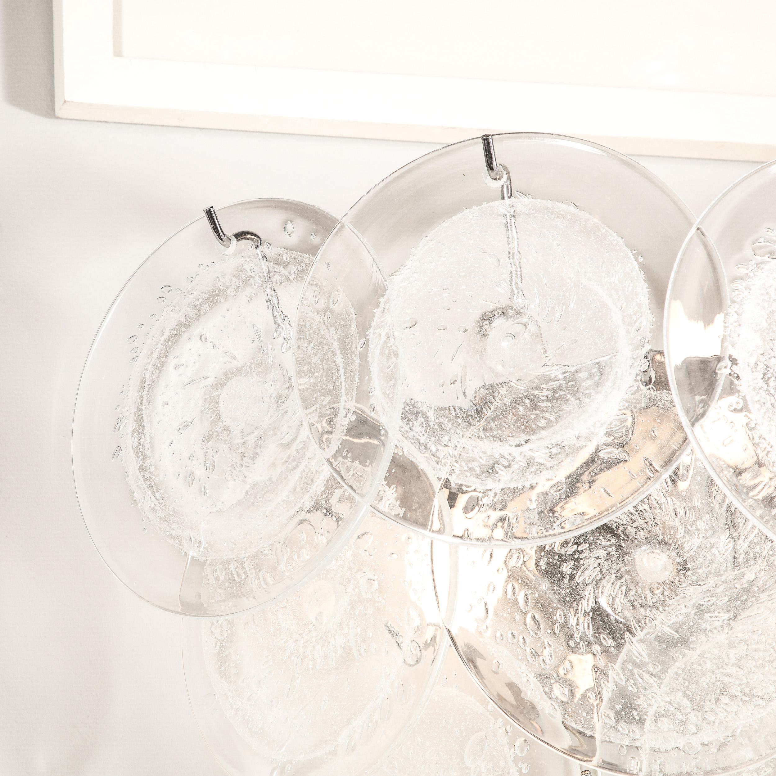 Ein Paar modernistische 14-Scheiben-Wandleuchter aus mundgeblasenem, durchsichtigem Muranoglas  im Angebot 6
