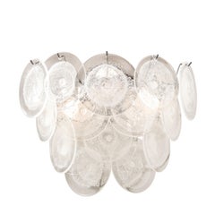 Pair of Modernist 14-Disc Sconces in Hand-Blown Murano Transparent Glass