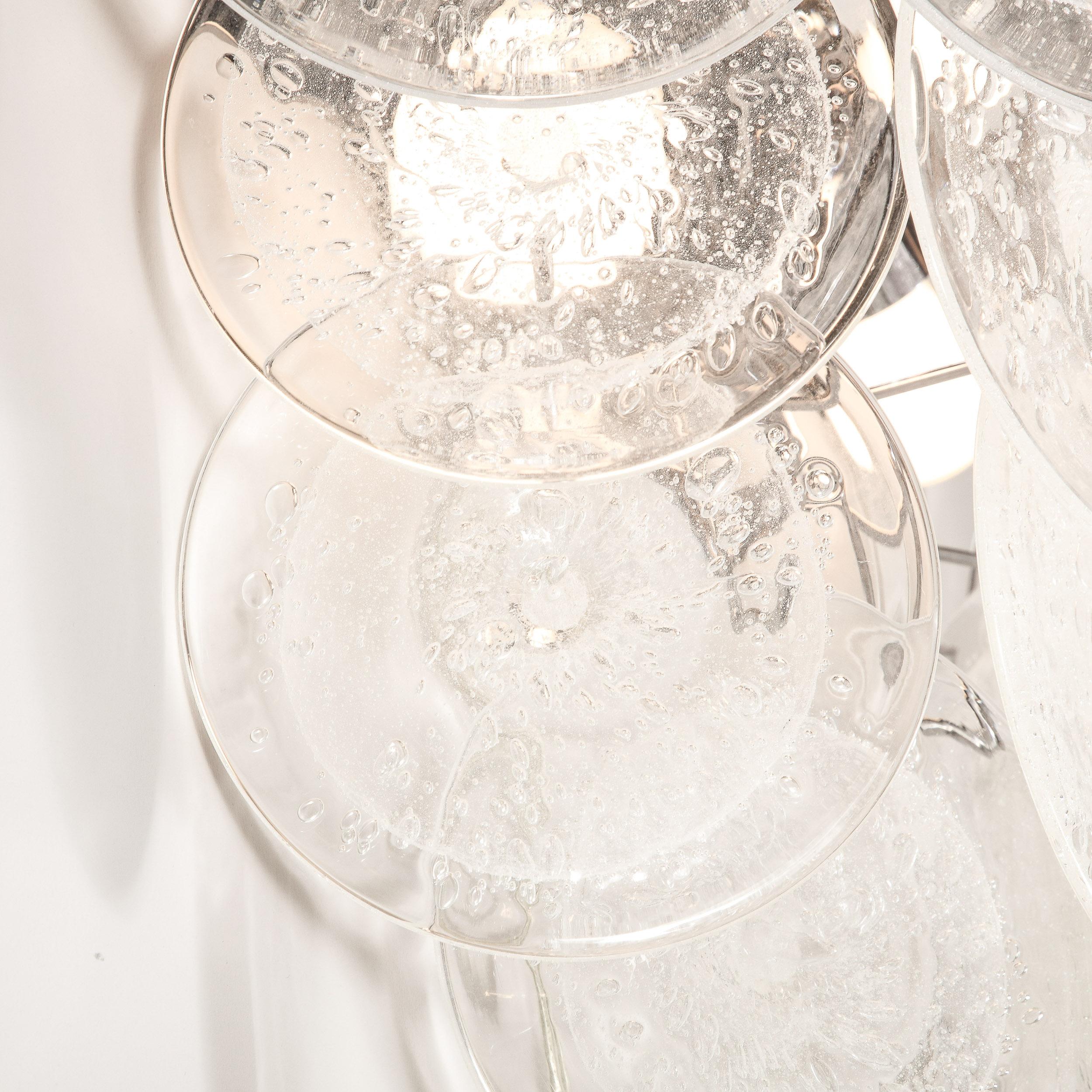 Ein Paar modernistische 14-Scheiben-Wandleuchter aus mundgeblasenem, durchsichtigem Muranoglas  im Angebot 2