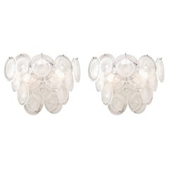 Pair of Modernist 14-Disc Sconces in Hand-Blown Murano Transparent Glass
