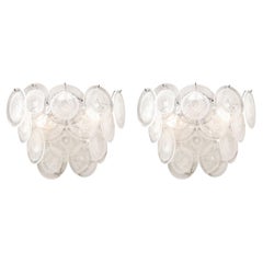 Paire d'appliques modernistes à 14 disques en verre de Murano transparent soufflé à la main