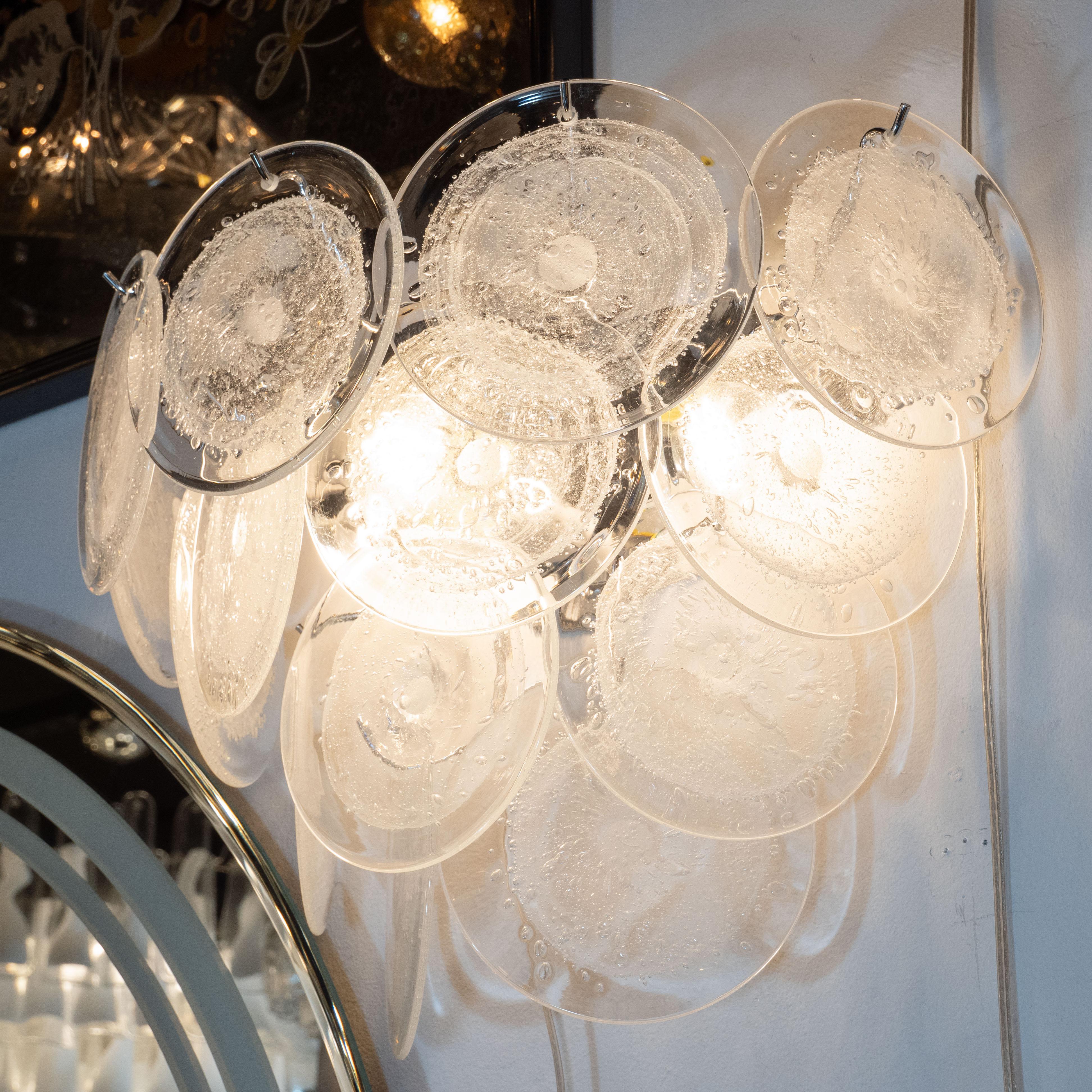 XXI secolo e contemporaneo Coppia di lampade moderniste a 14 dischi in vetro trasparente di Murano soffiato a mano in vendita
