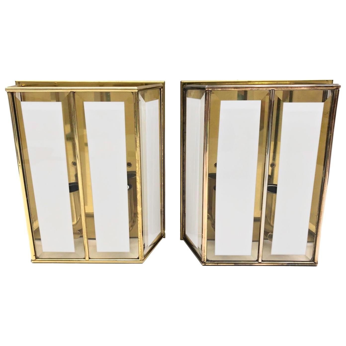 Pair of Modernist 1970s German Brass and Glass Wall Lights