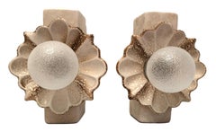 Pair of Modernist 1970s German Ceramic Flower Fat Lava Wall Lights