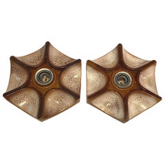 Vintage Pair of Modernist 1970s German Ceramic Starburst Fat Lava Wall Lights Sconces