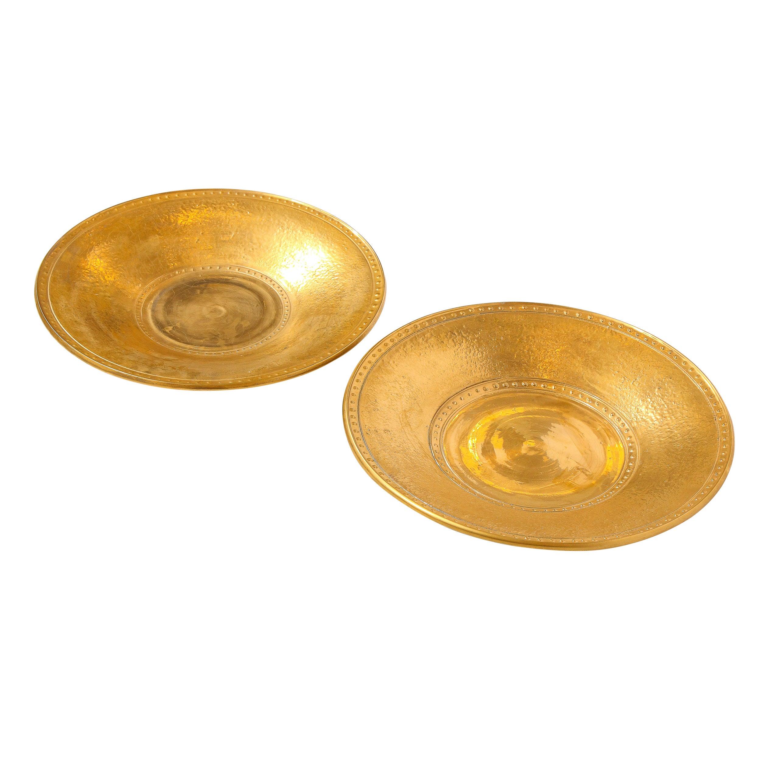 Pair of Modernist 24kt Gold Leaf Center Plates Signed Rondier by Lorin Marsh