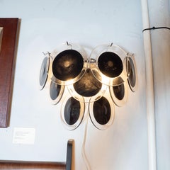 Pair of Modernist 9-Disc Sconces in Hand Blown Murano Black & Translucent Glass