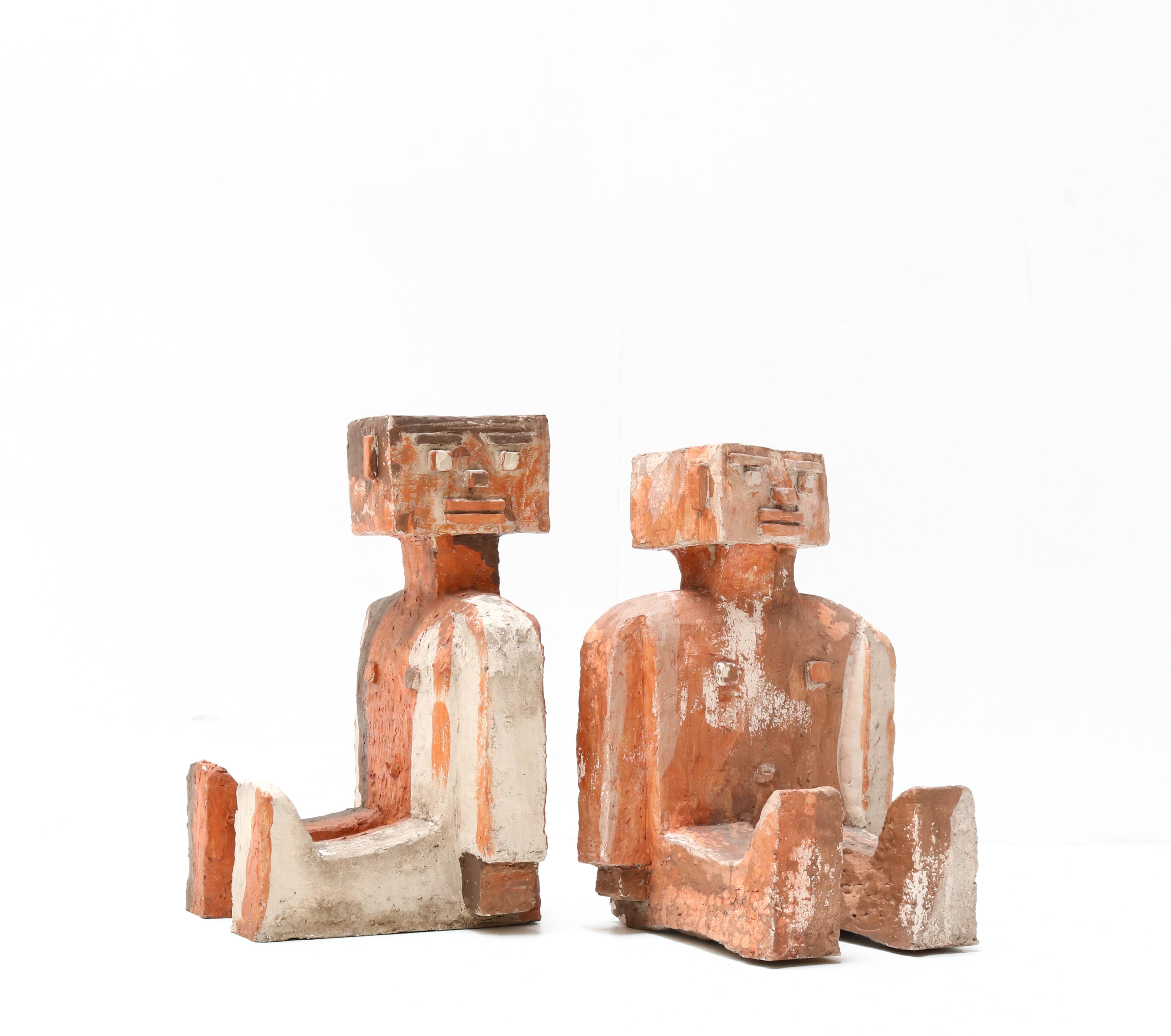 Stunning pair of modernist abstract sculptures.
Striking Dutch design from the 1970s.
This wonderful pair is made of brick.
In good original condition with a beautiful patina.