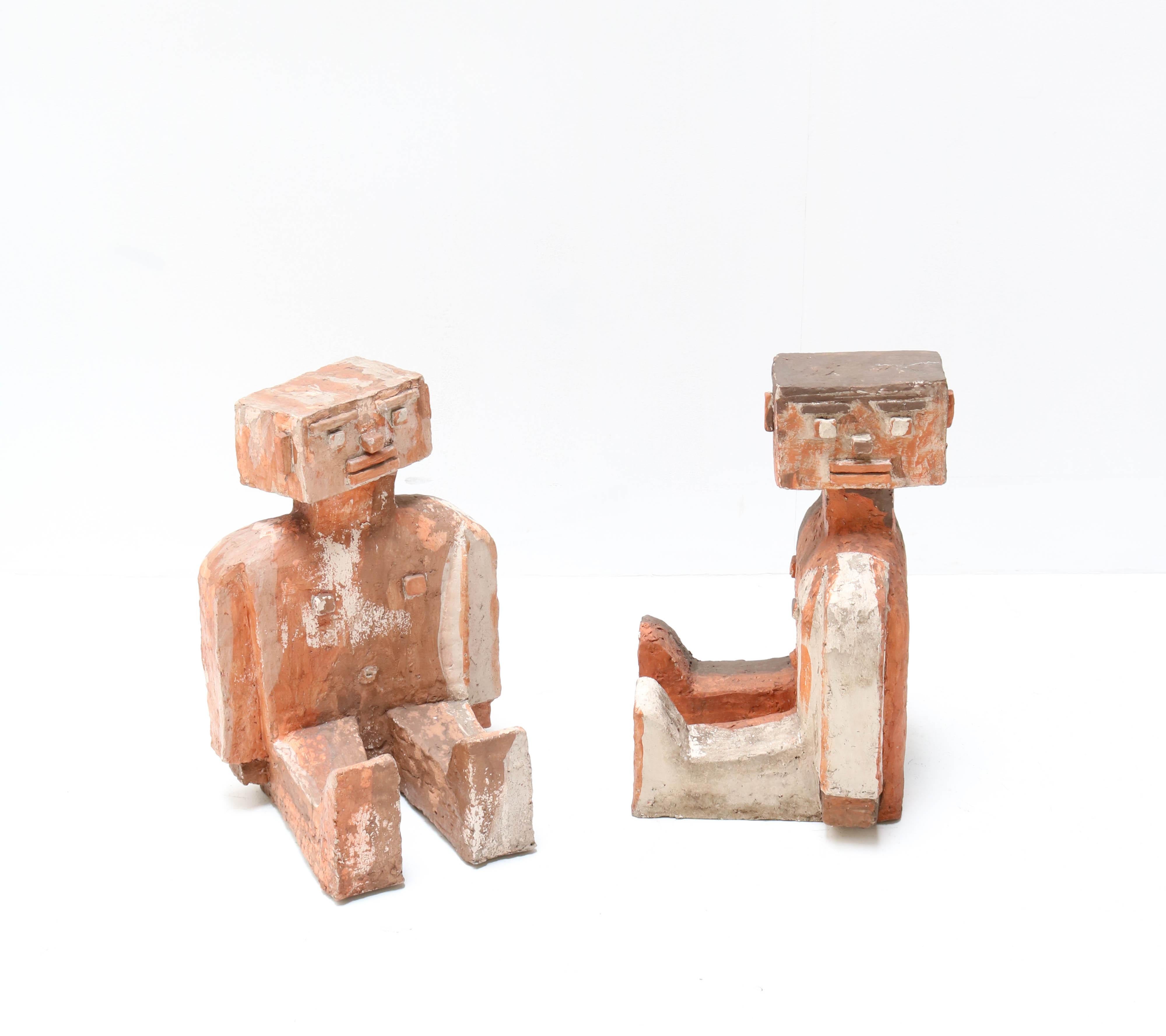 Late 20th Century Pair of Modernist Abstract Brick Sculptures, 1970s