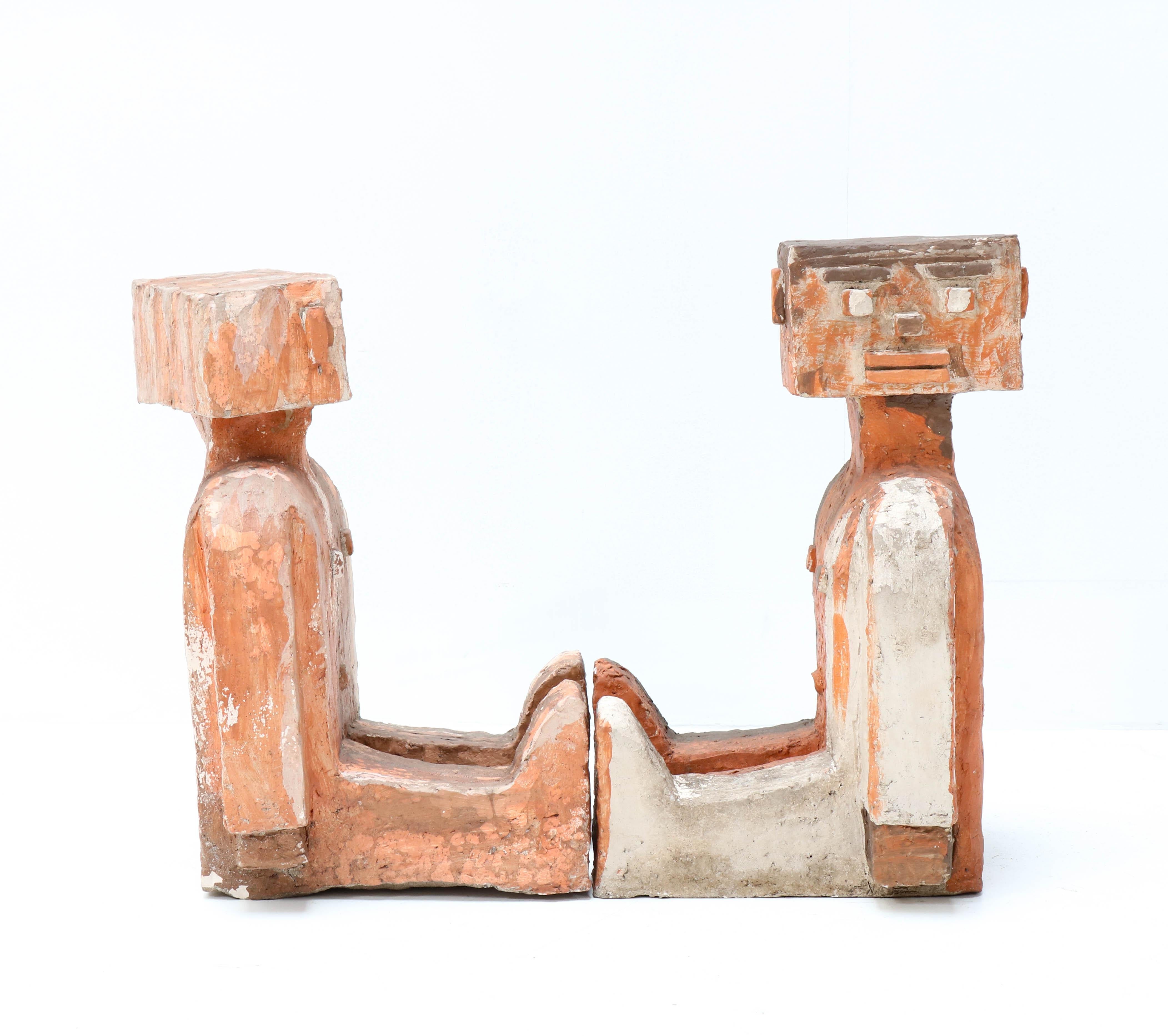 Stoneware Pair of Modernist Abstract Brick Sculptures, 1970s