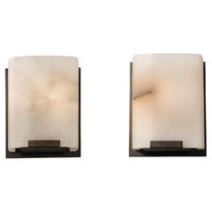 Pair of Modernist Alabaster and Oil Rubbed Bronze Sconces