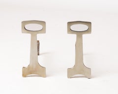 Pair of Modernist Polished Steel Andirons - France 1960s