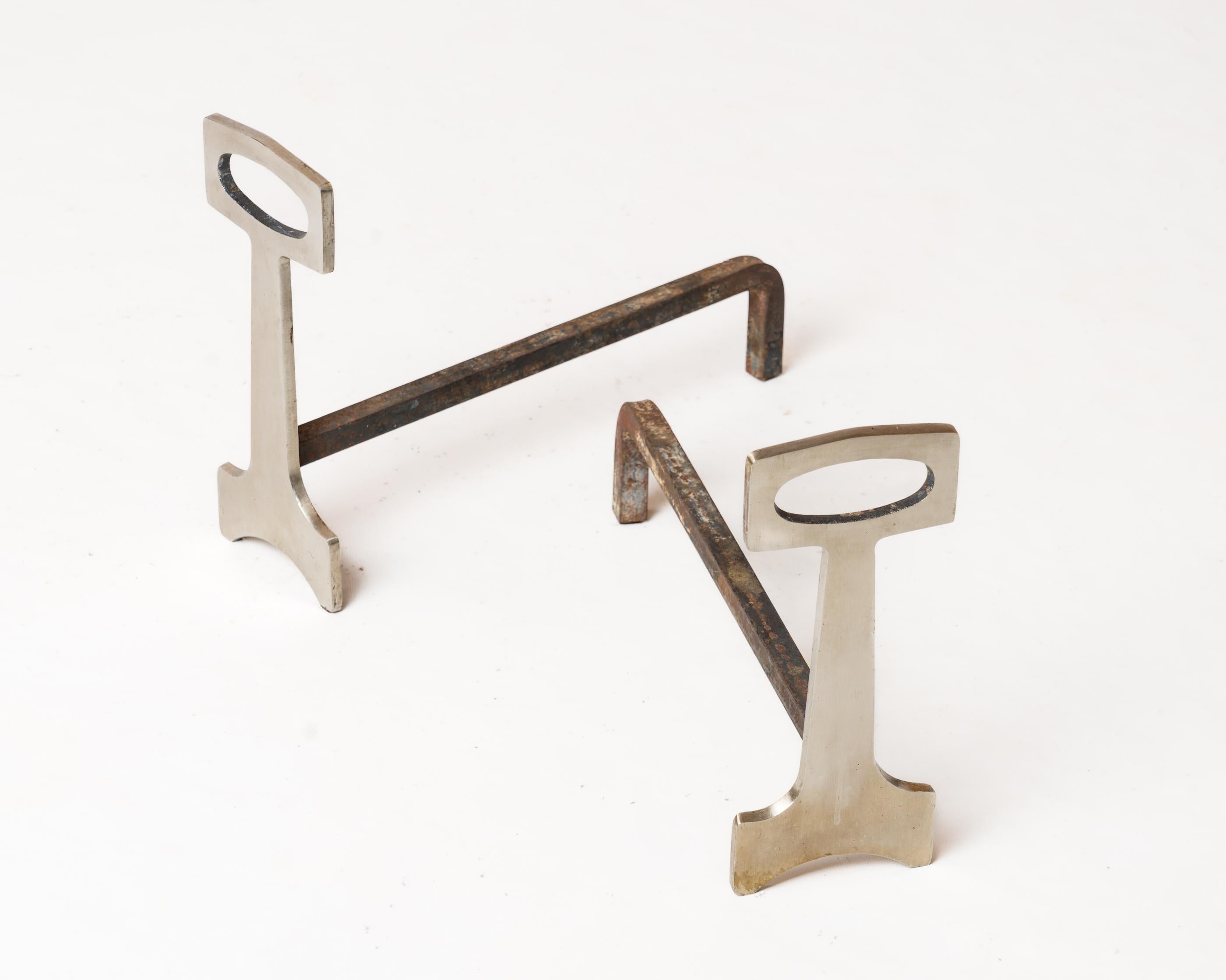 French Pair of Modernist Andirons - France 1960s For Sale