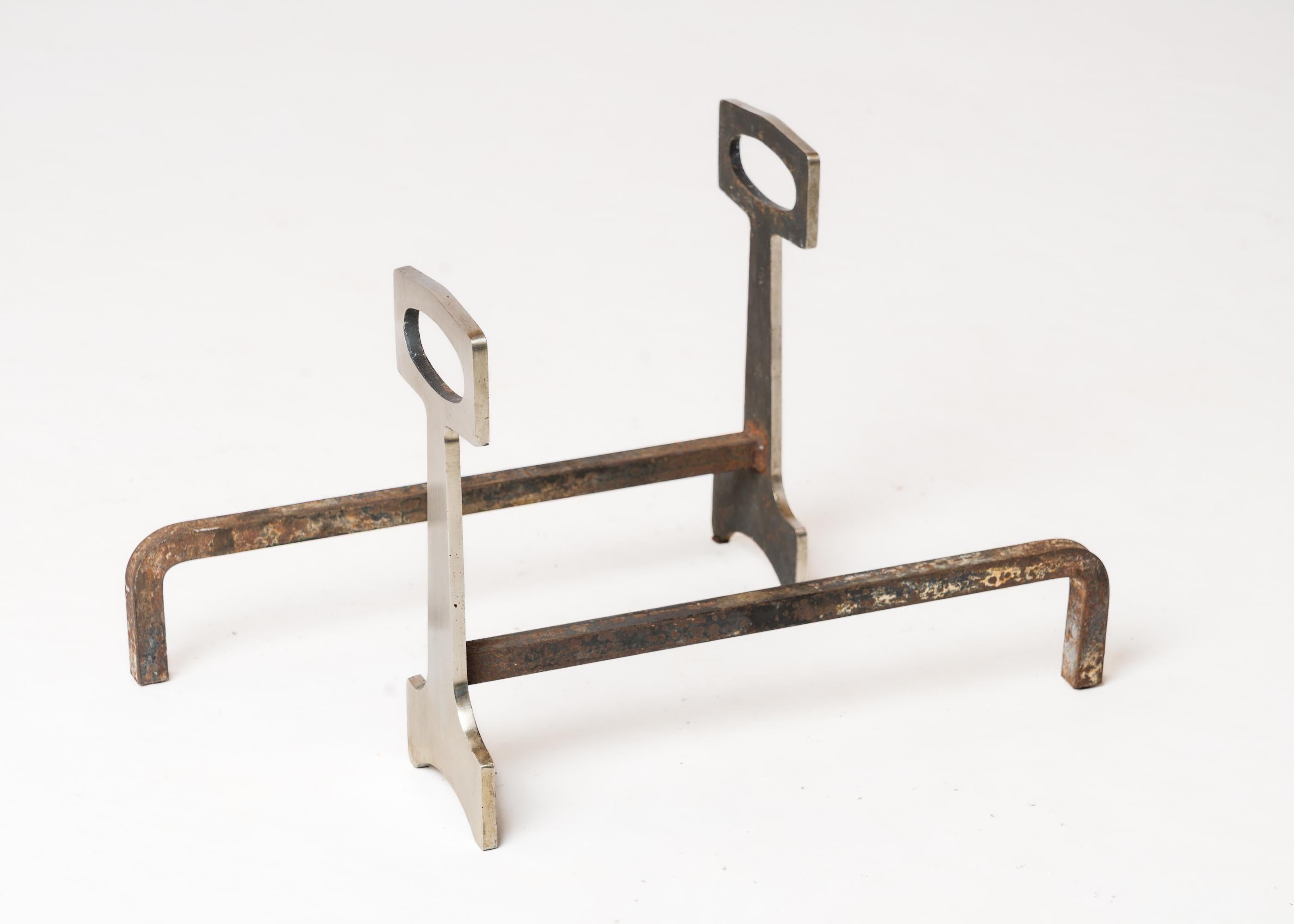 Pair of Modernist Andirons - France 1960s In Good Condition For Sale In New York, NY