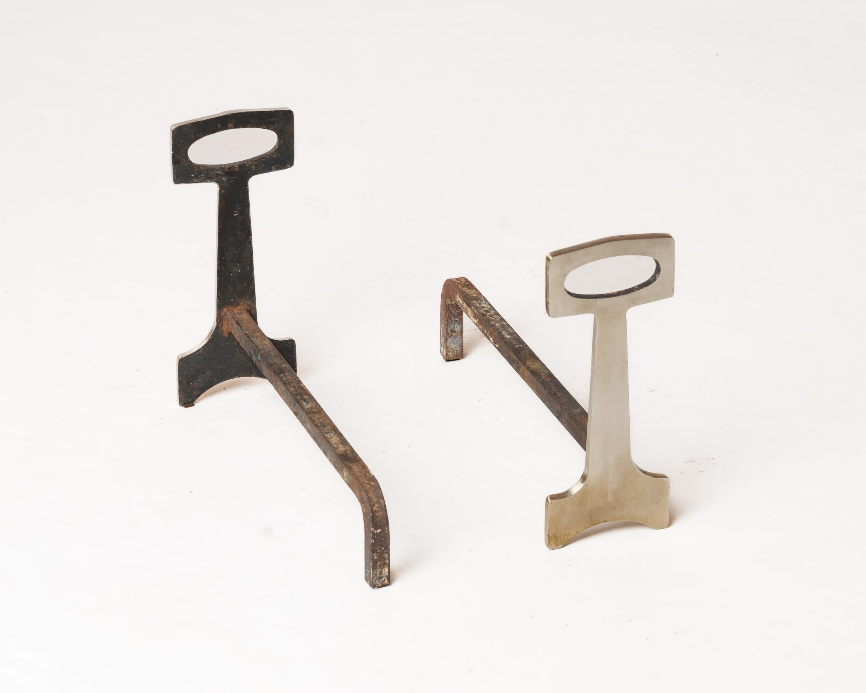 Late 20th Century Pair of Modernist Andirons - France 1960s For Sale