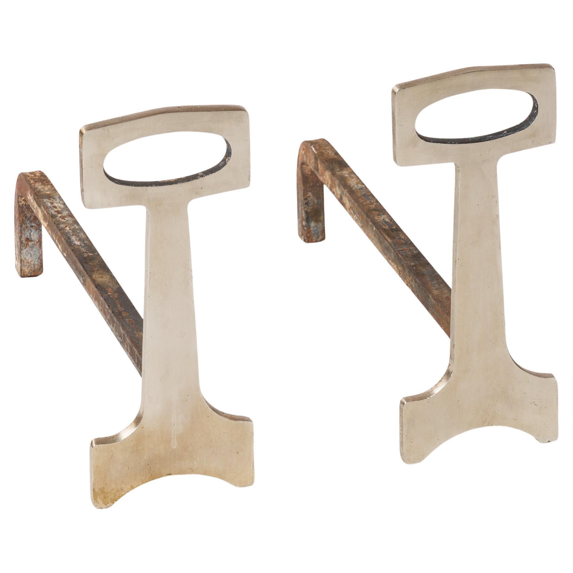 Pair of Modernist Andirons - France 1960s