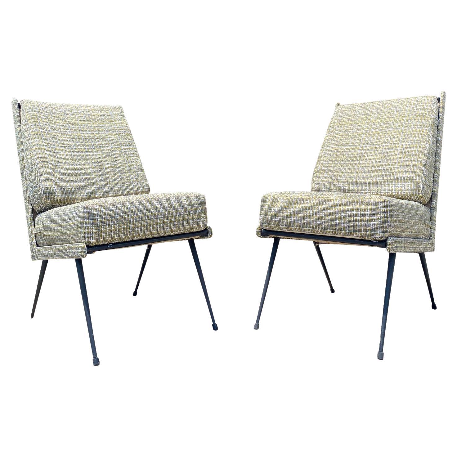 Pair of Modernist Angular Slipper Chairs, Italy, 1950s For Sale