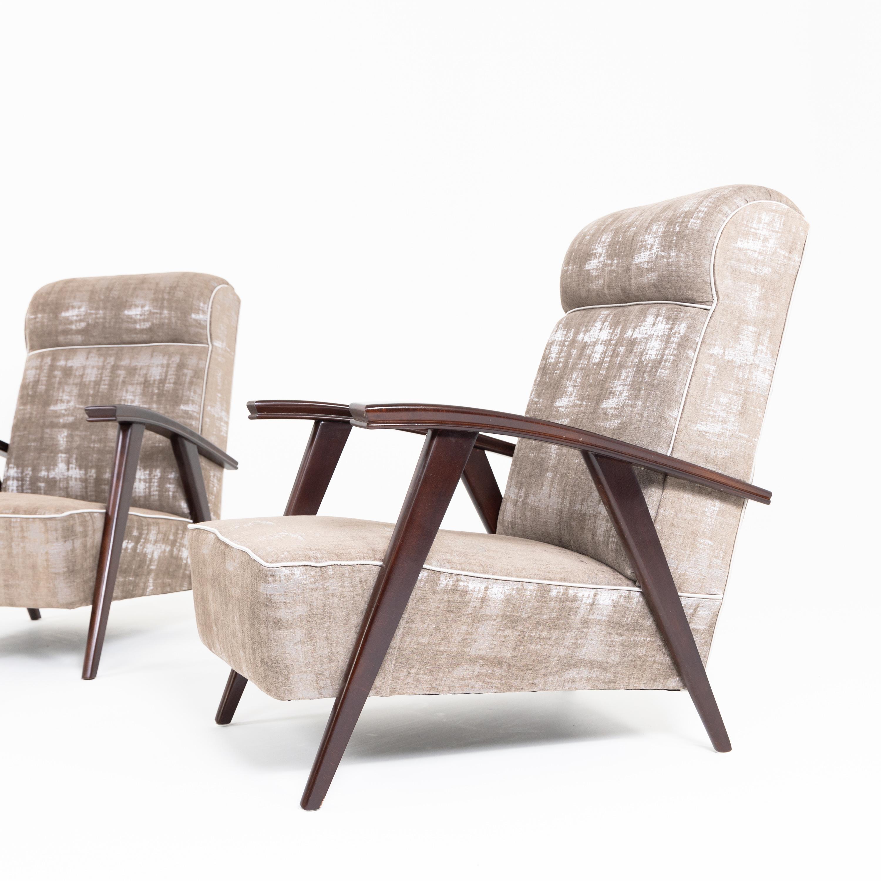 French Pair of Modernist Armchairs Attributed to Jacques Adnet