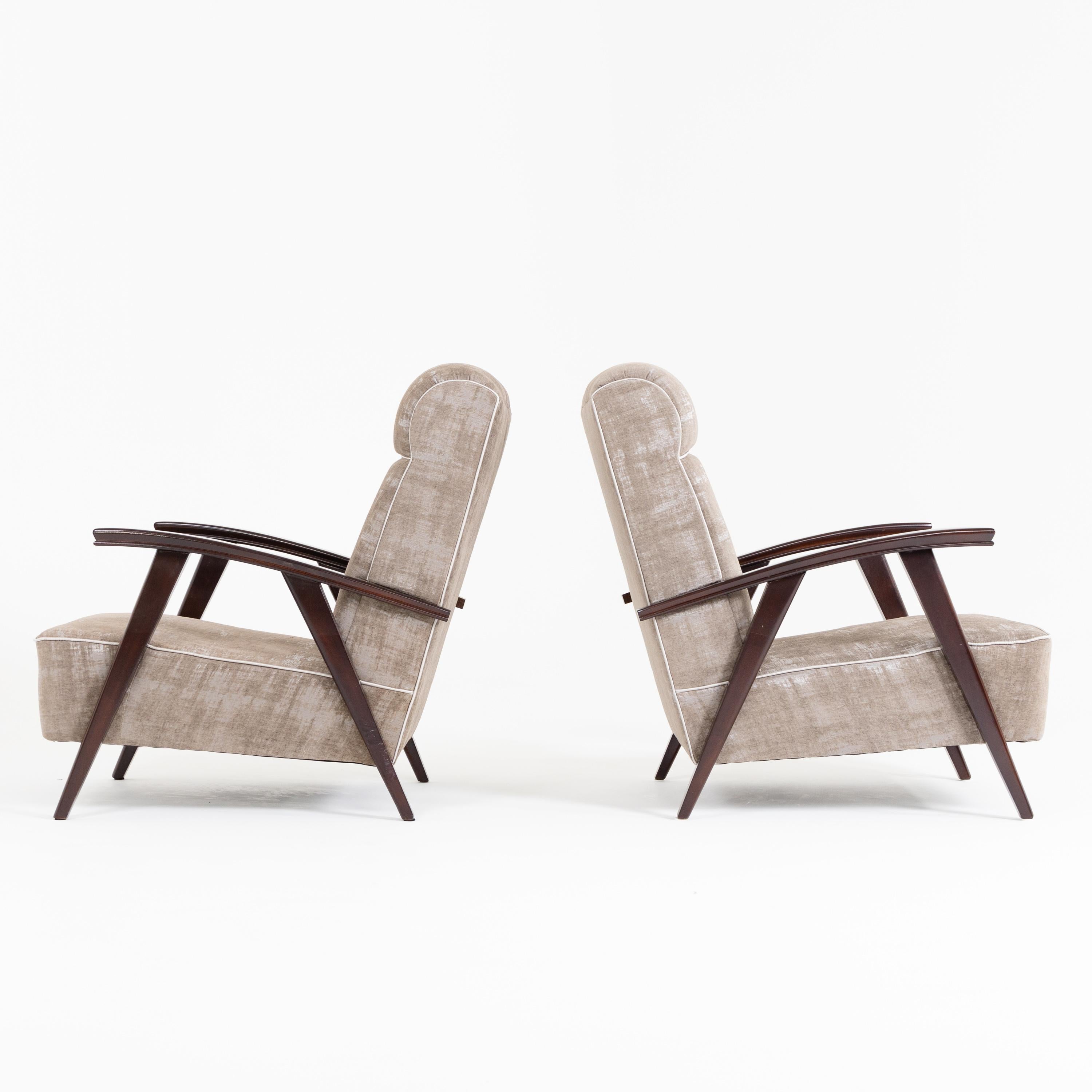 Mid-20th Century Pair of Modernist Armchairs Attributed to Jacques Adnet
