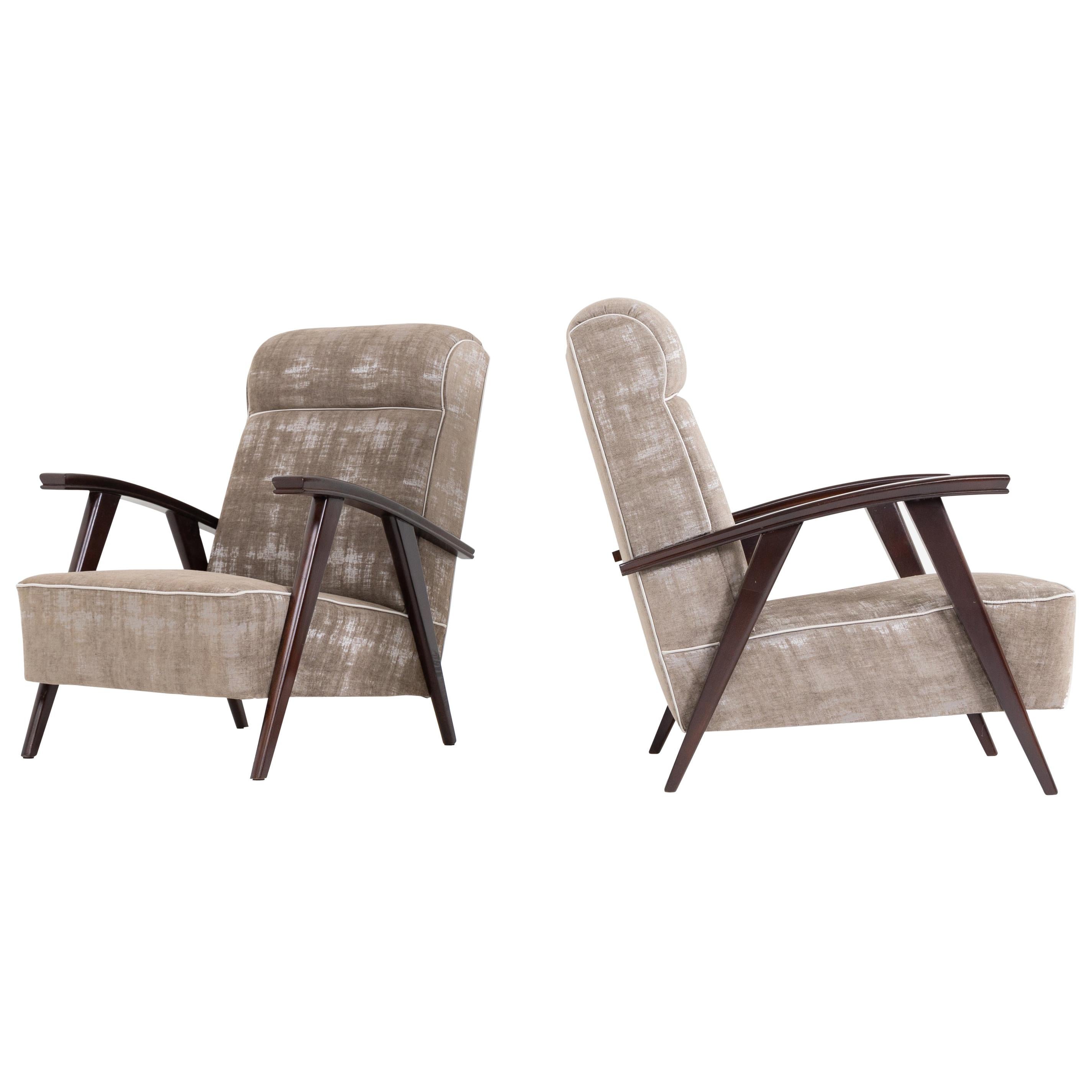 Pair of Modernist Armchairs Attributed to Jacques Adnet