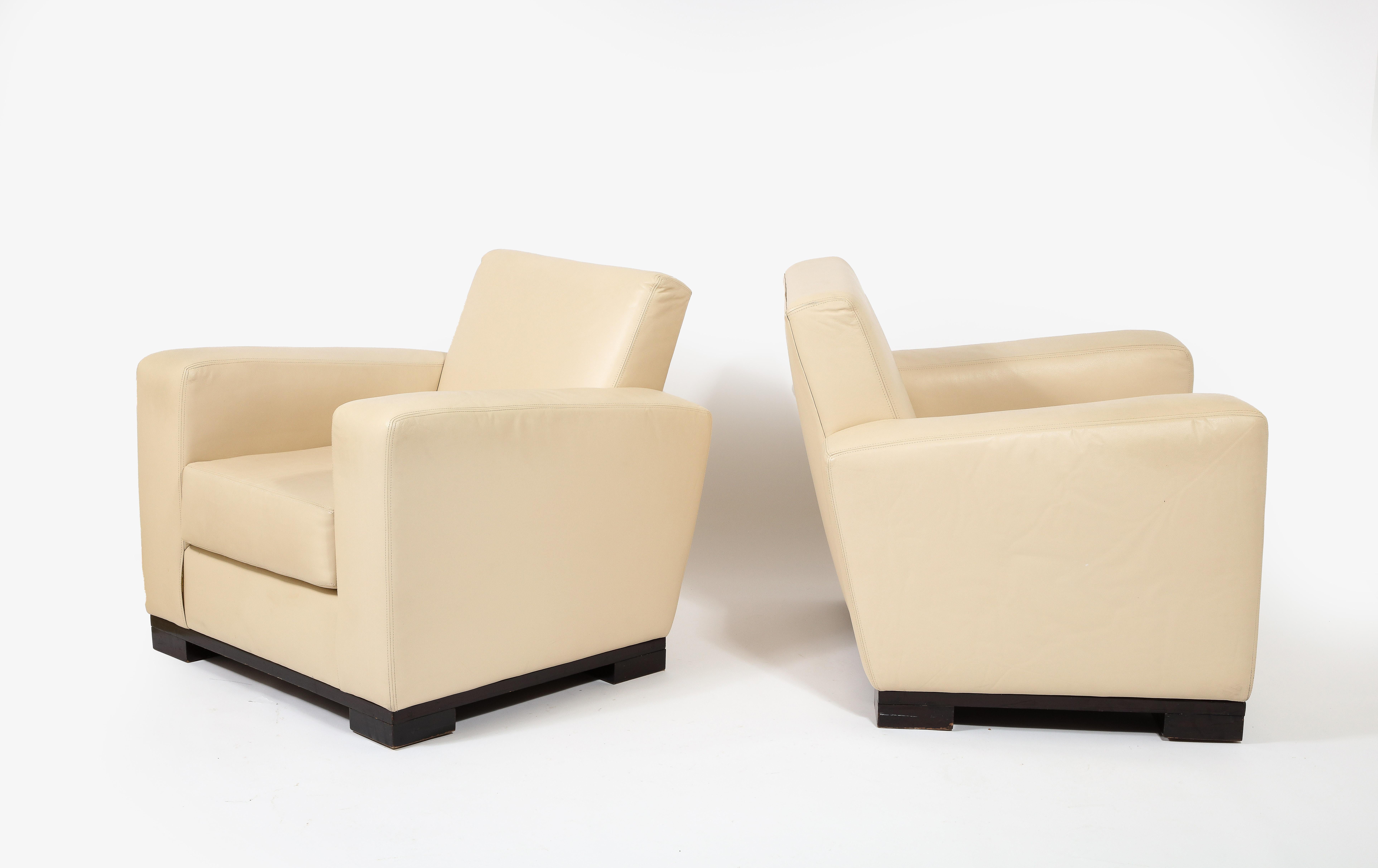 Jacques Adnet Pair of Modernist Art Deco Armchairs in Leather, France 1940's 8
