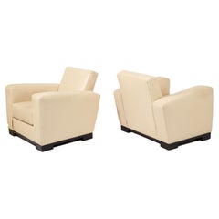 Jacques Adnet Pair of Modernist Art Deco Armchairs in Leather, France 1940's