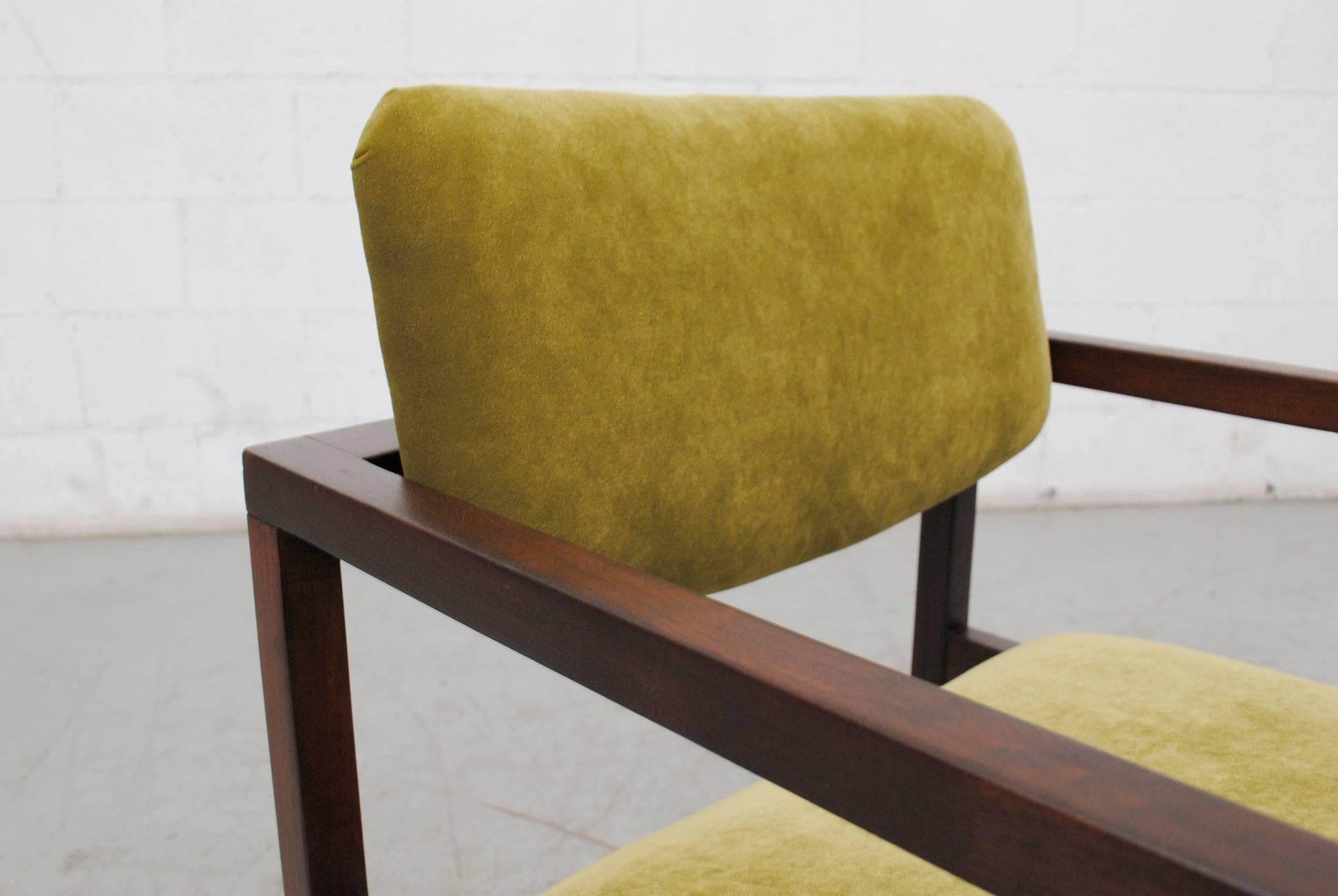 Pair of Modernist Armchairs in Dragon Green Velvet 4