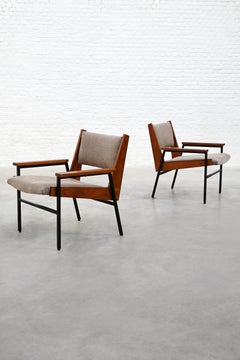Coppia di poltrone moderniste in Wood e metallo, anni '50