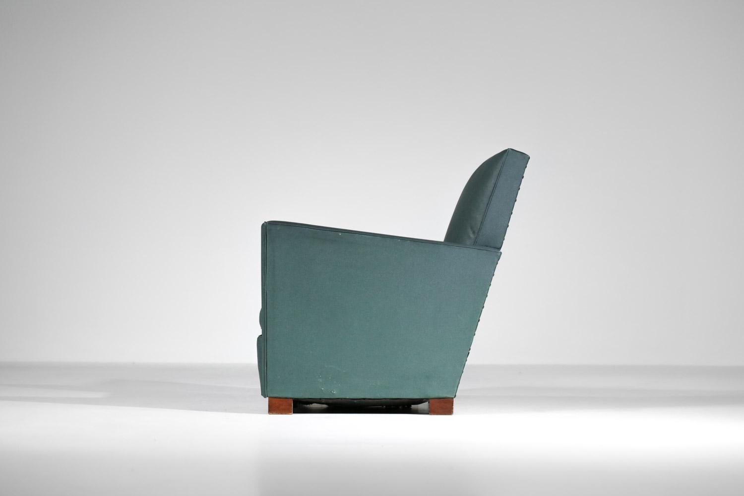 Ein Paar modernistische Art-Déco-Sessel aus grünem Leder im Stil von Jacques Adnet  im Angebot 2