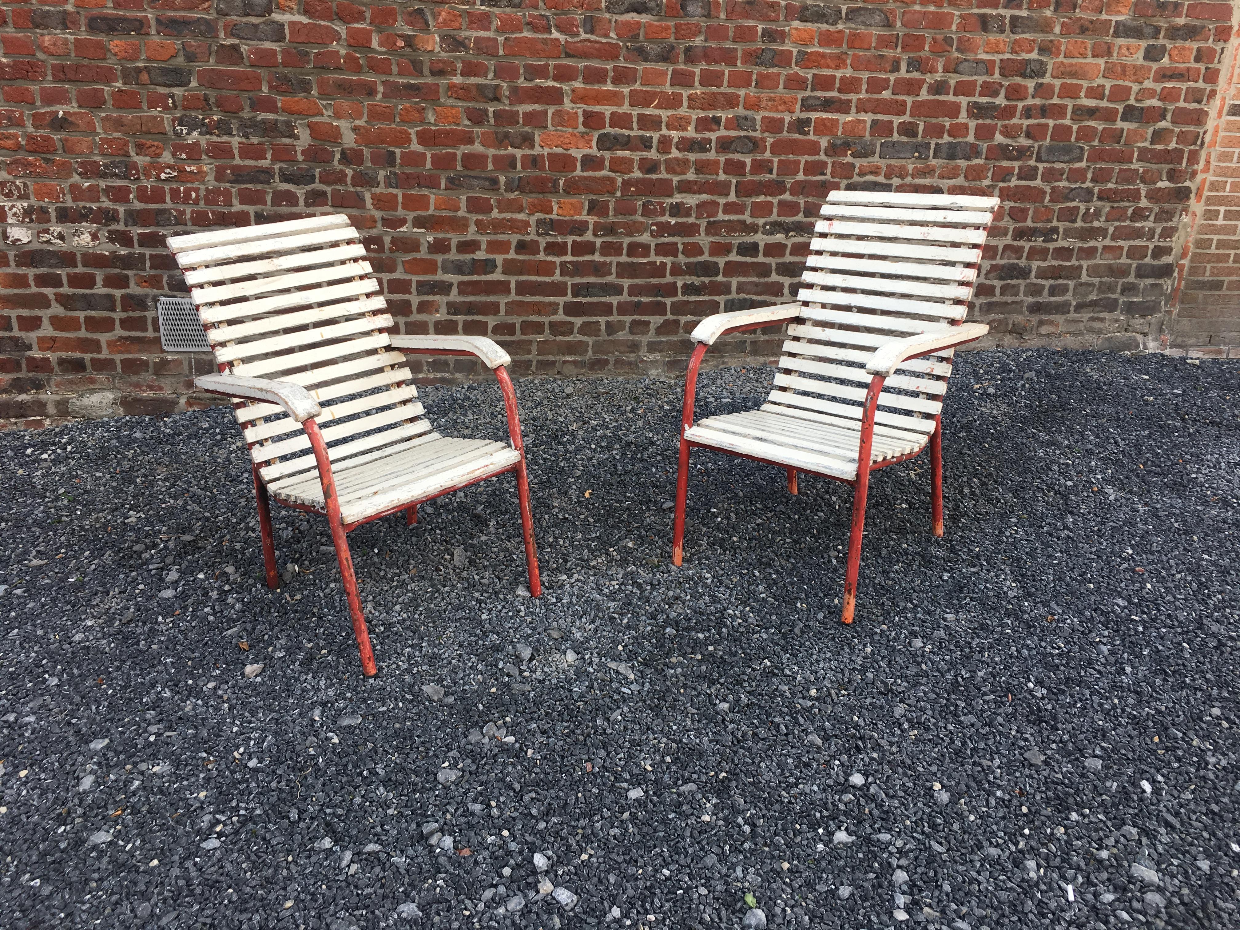 Pair of Modernist Art Deco Armchairs in the Style of Robert Mallet Stevens In Fair Condition For Sale In Saint-Ouen, FR