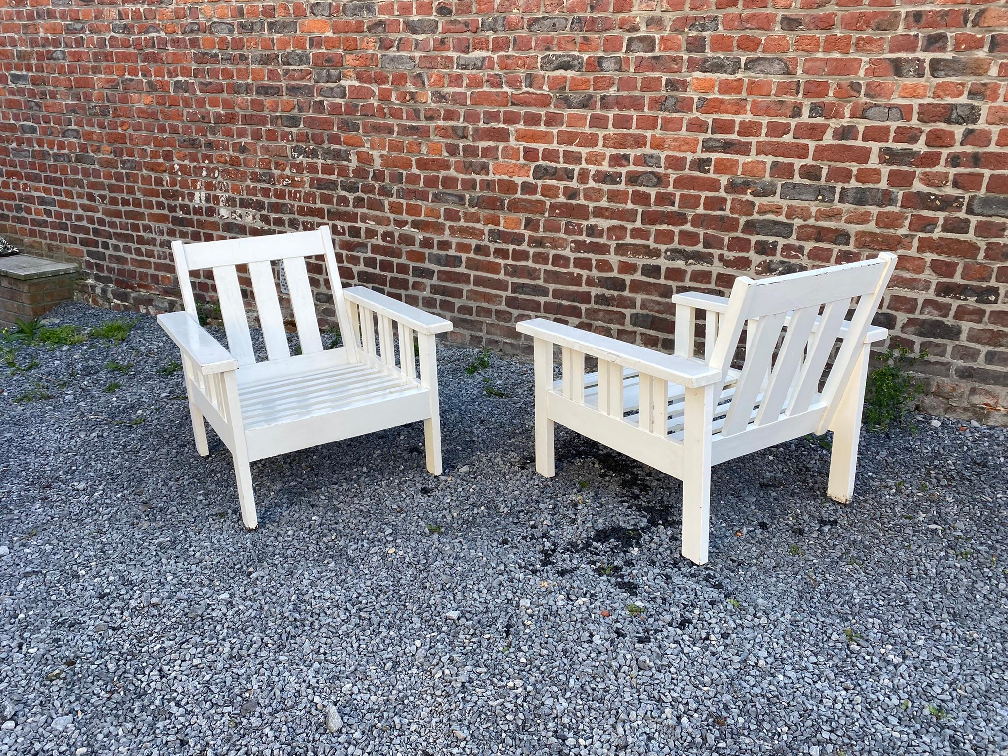 Wood Pair of  Modernist Art Deco Armchairs in the Style of Robert Mallet Stevens