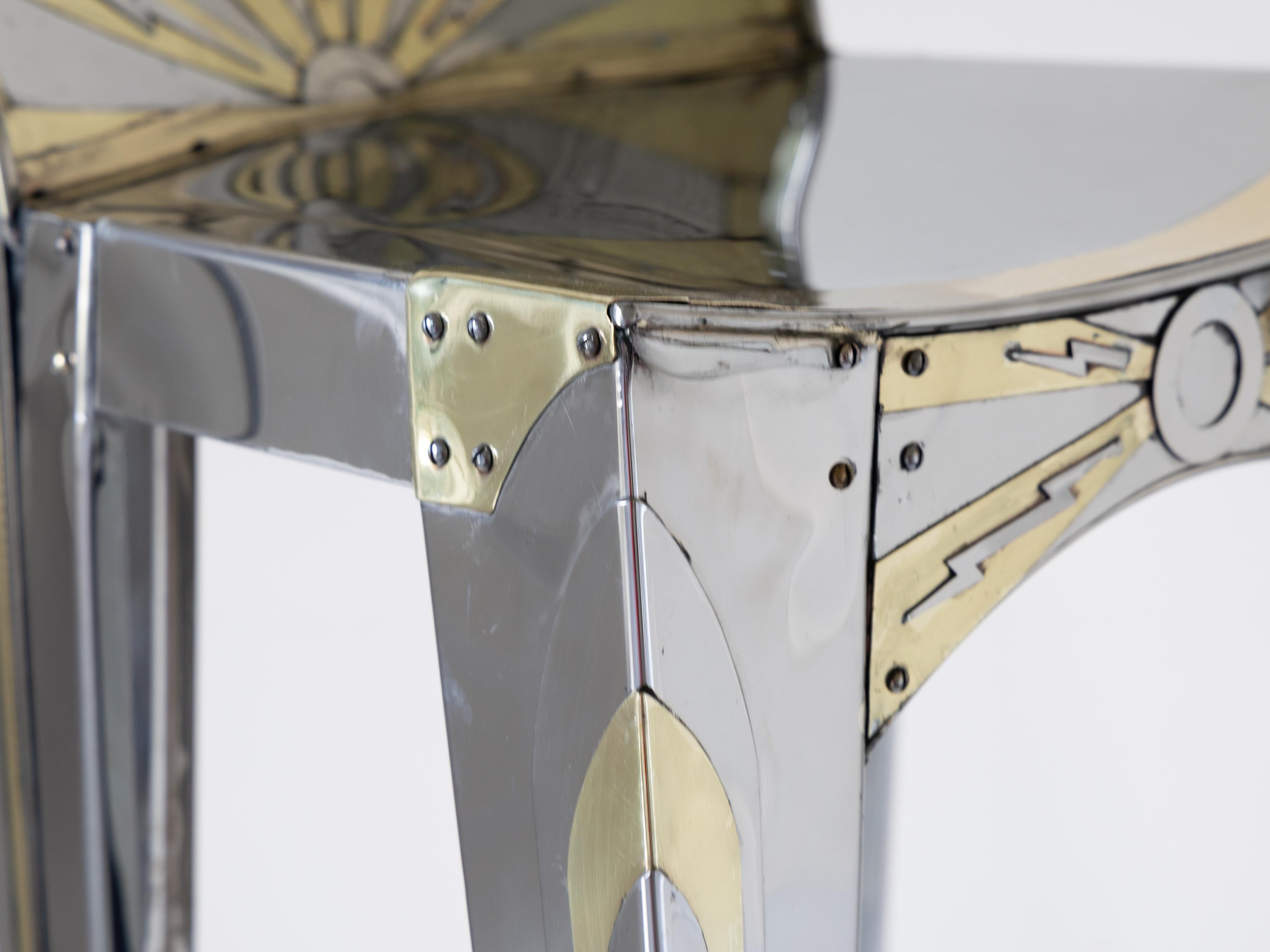 Paire de tabourets de bar Art déco modernistes de Sam Rush en acier inoxydable et laiton en vente 3