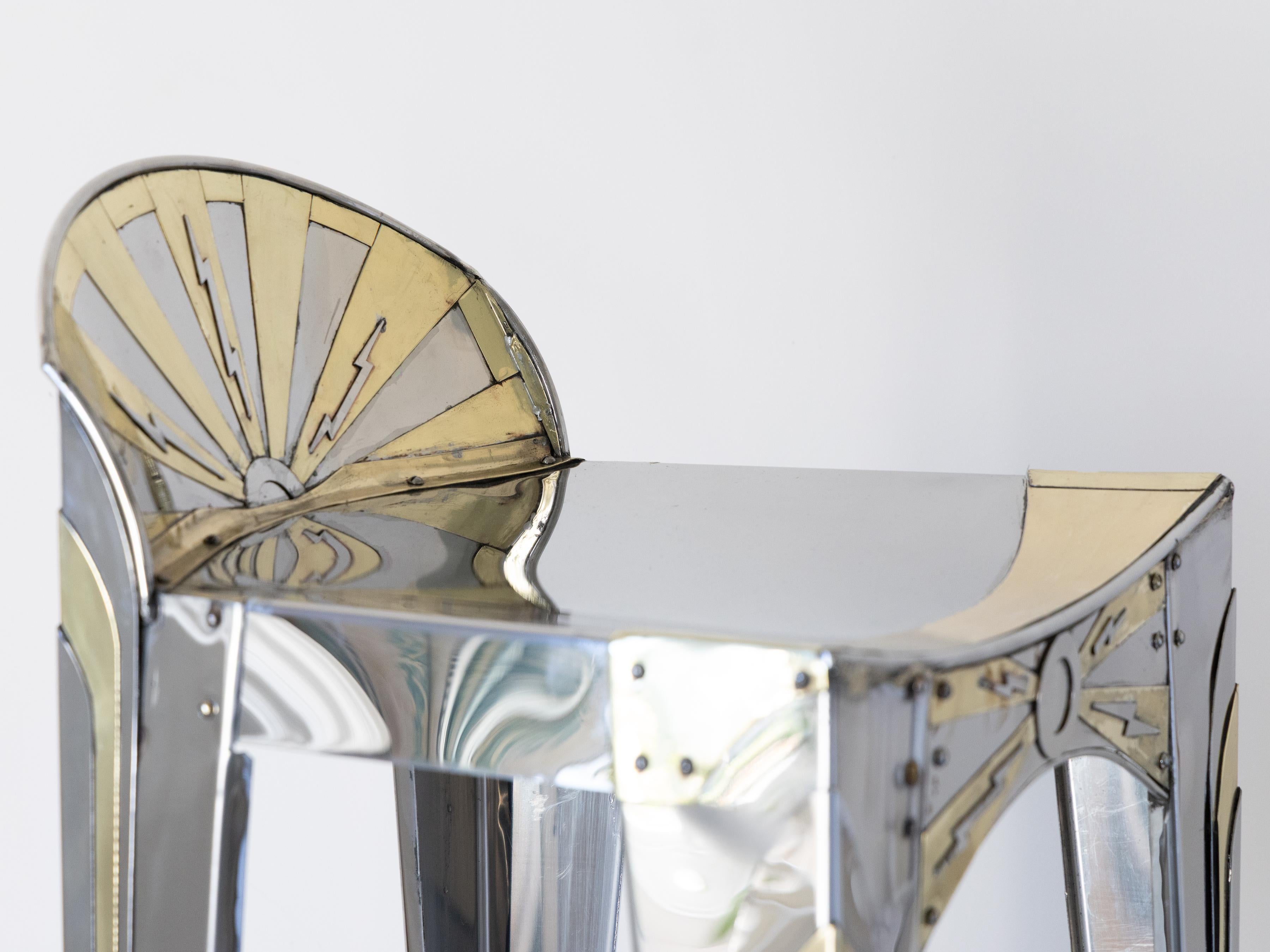 Laiton Paire de tabourets de bar Art déco modernistes de Sam Rush en acier inoxydable et laiton en vente