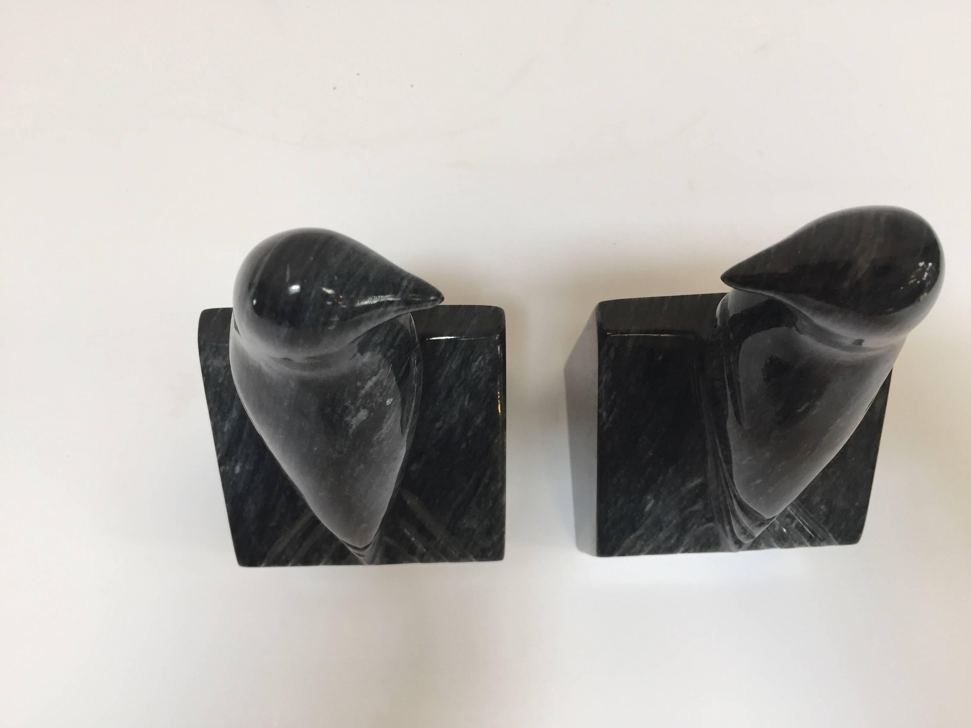 Pair of Modernist Art Deco Black Marble Birds Bookends 4