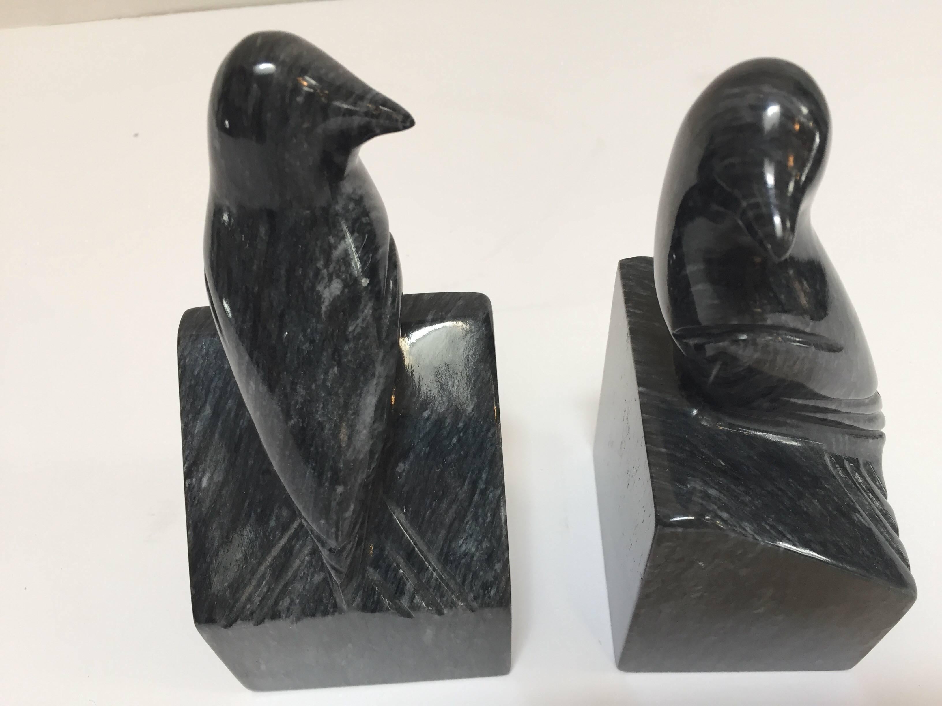 Pair of Modernist Art Deco Black Marble Birds Bookends 5