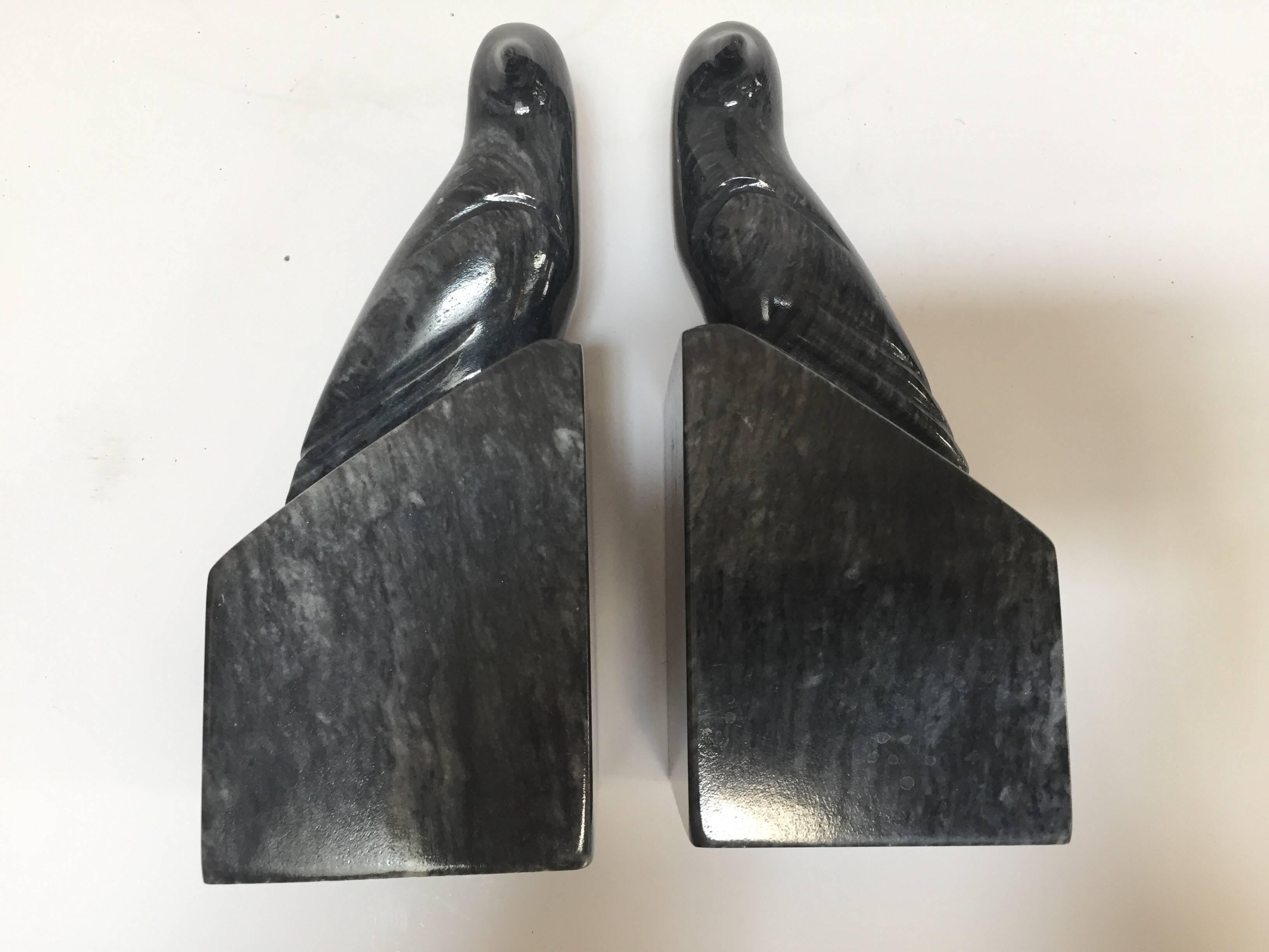 Pair of Modernist Art Deco Black Marble Birds Bookends 8