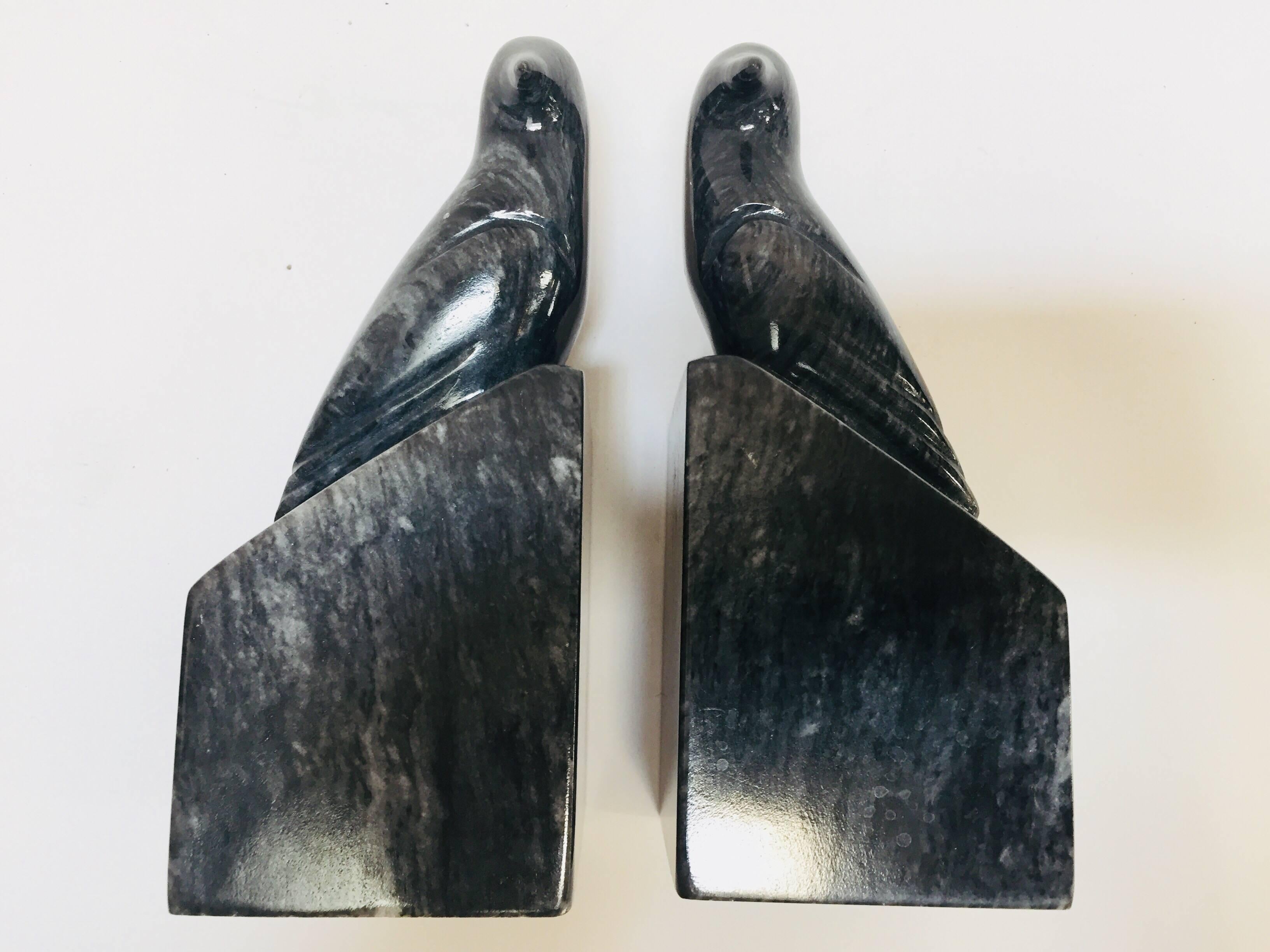 Pair of Modernist Art Deco Black Marble Birds Bookends 10