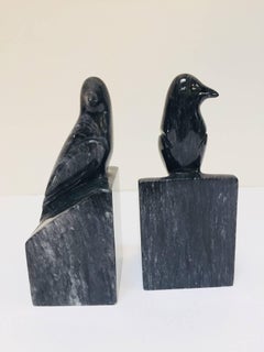 Pair of Modernist Art Deco Black Marble Birds Bookends