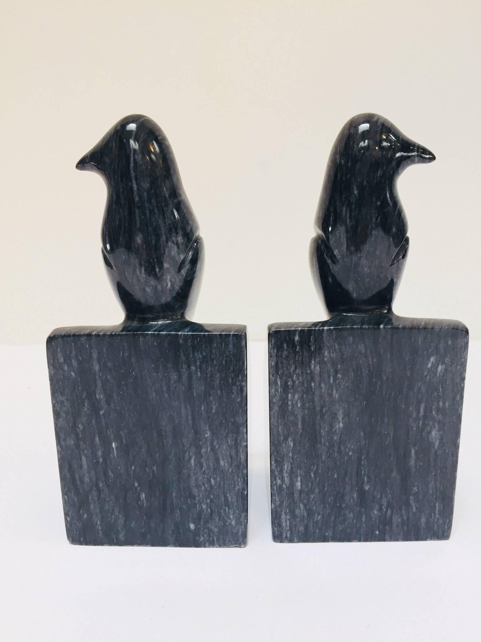 Italian Pair of Modernist Art Deco Black Marble Birds Bookends