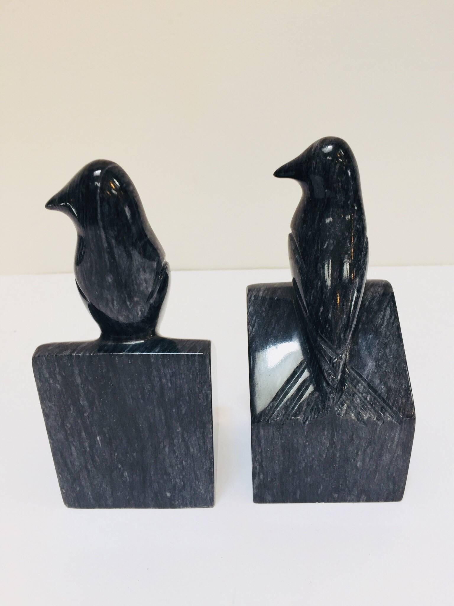 Pair of Modernist Art Deco Black Marble Birds Bookends In Good Condition In North Hollywood, CA