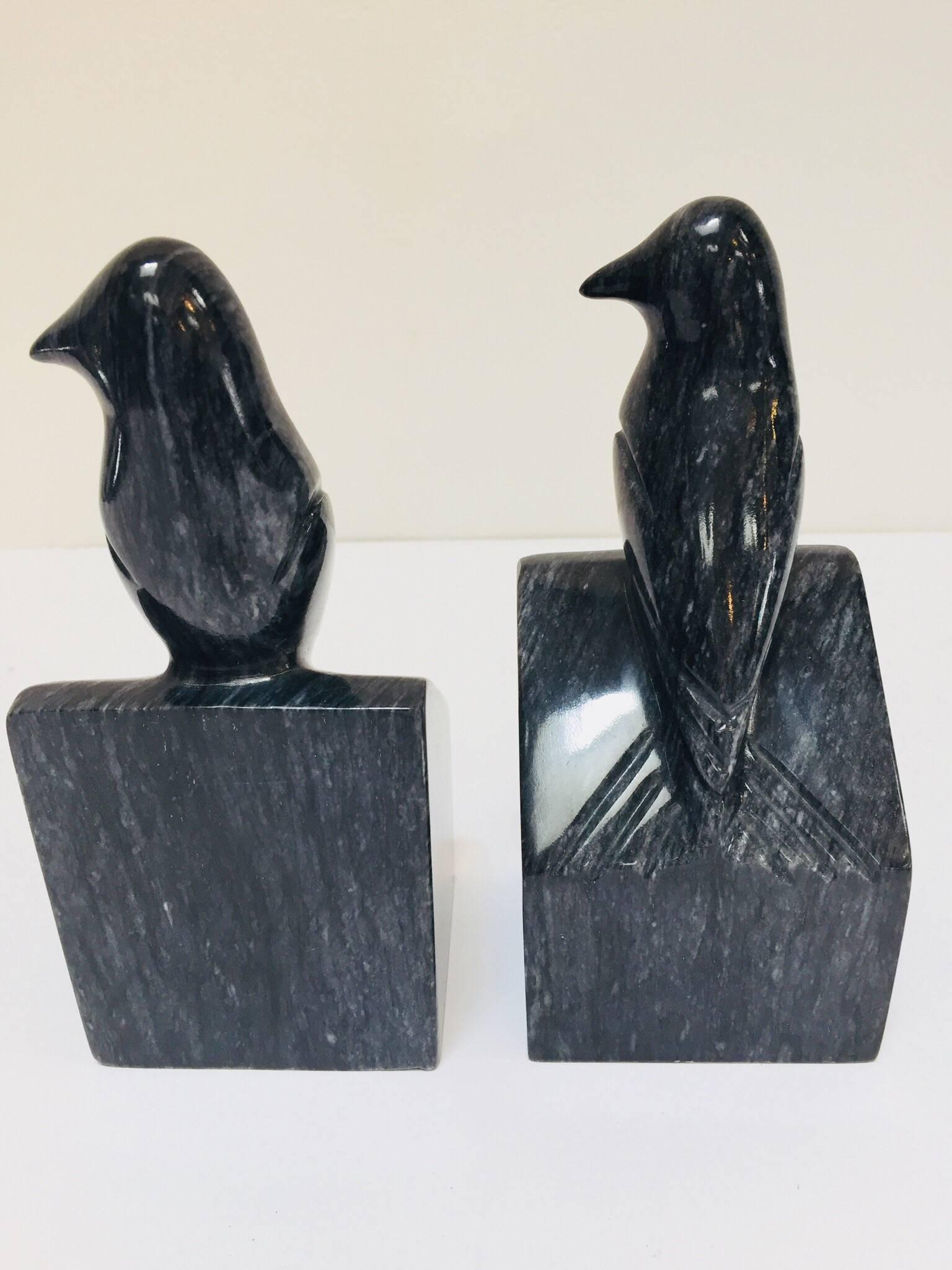 20th Century Pair of Modernist Art Deco Black Marble Birds Bookends