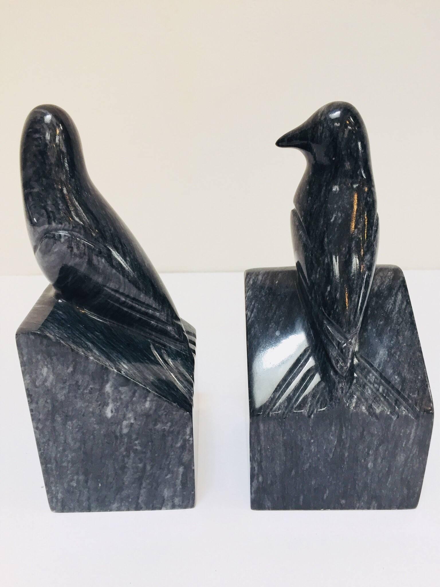 Pair of Modernist Art Deco Black Marble Birds Bookends 1