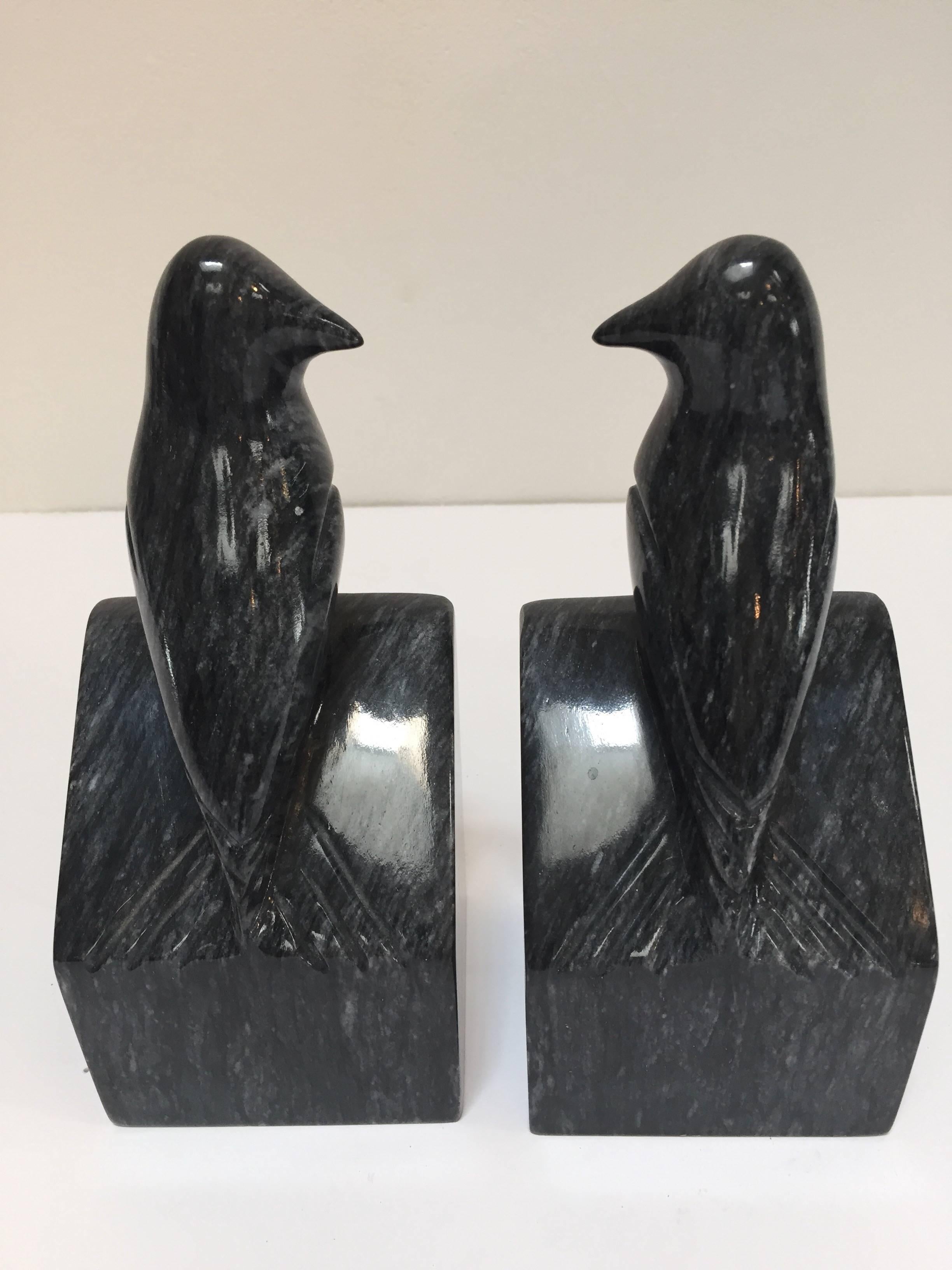 Pair of Modernist Art Deco Black Marble Birds Bookends 2