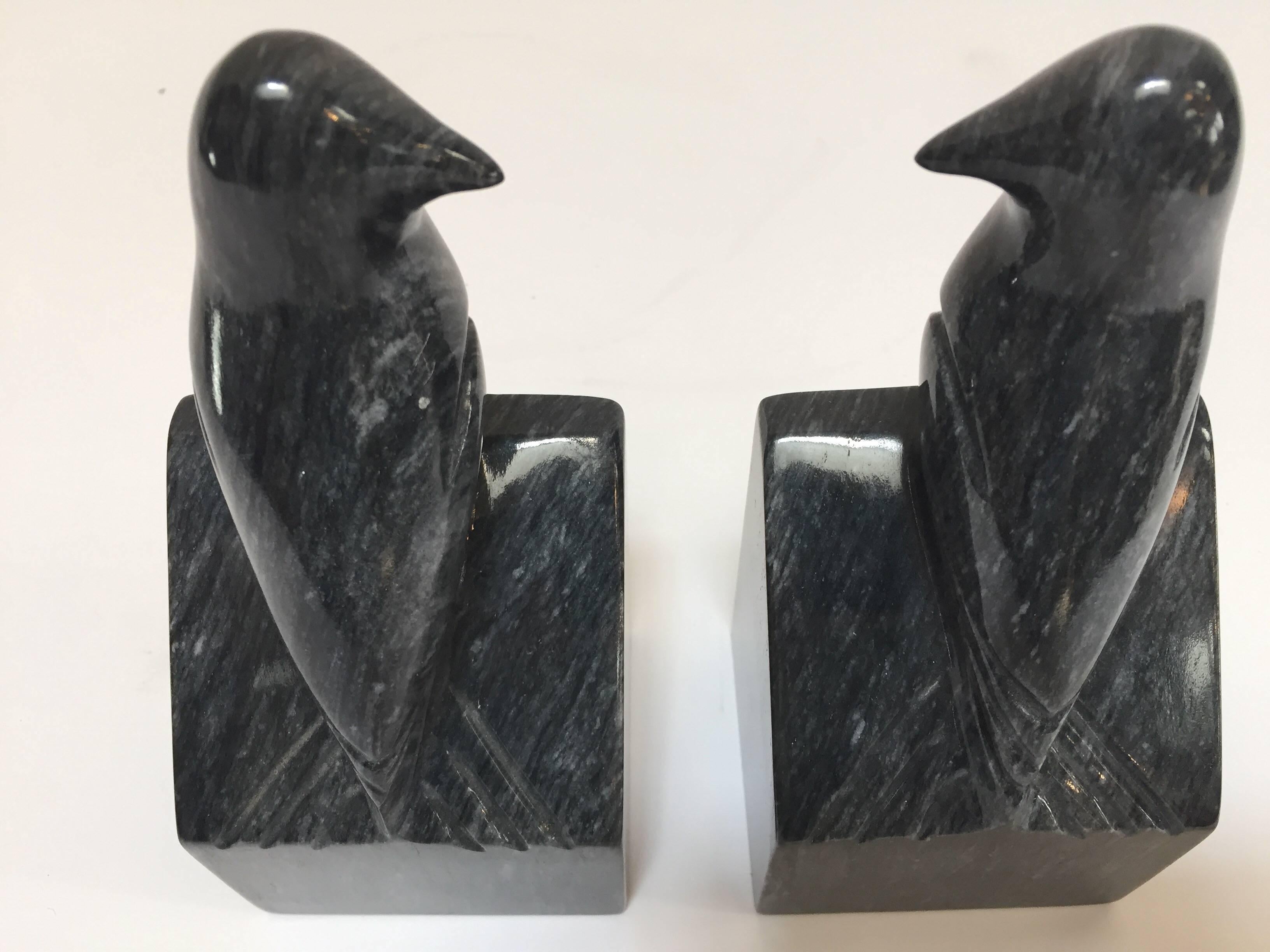 Pair of Modernist Art Deco Black Marble Birds Bookends 3