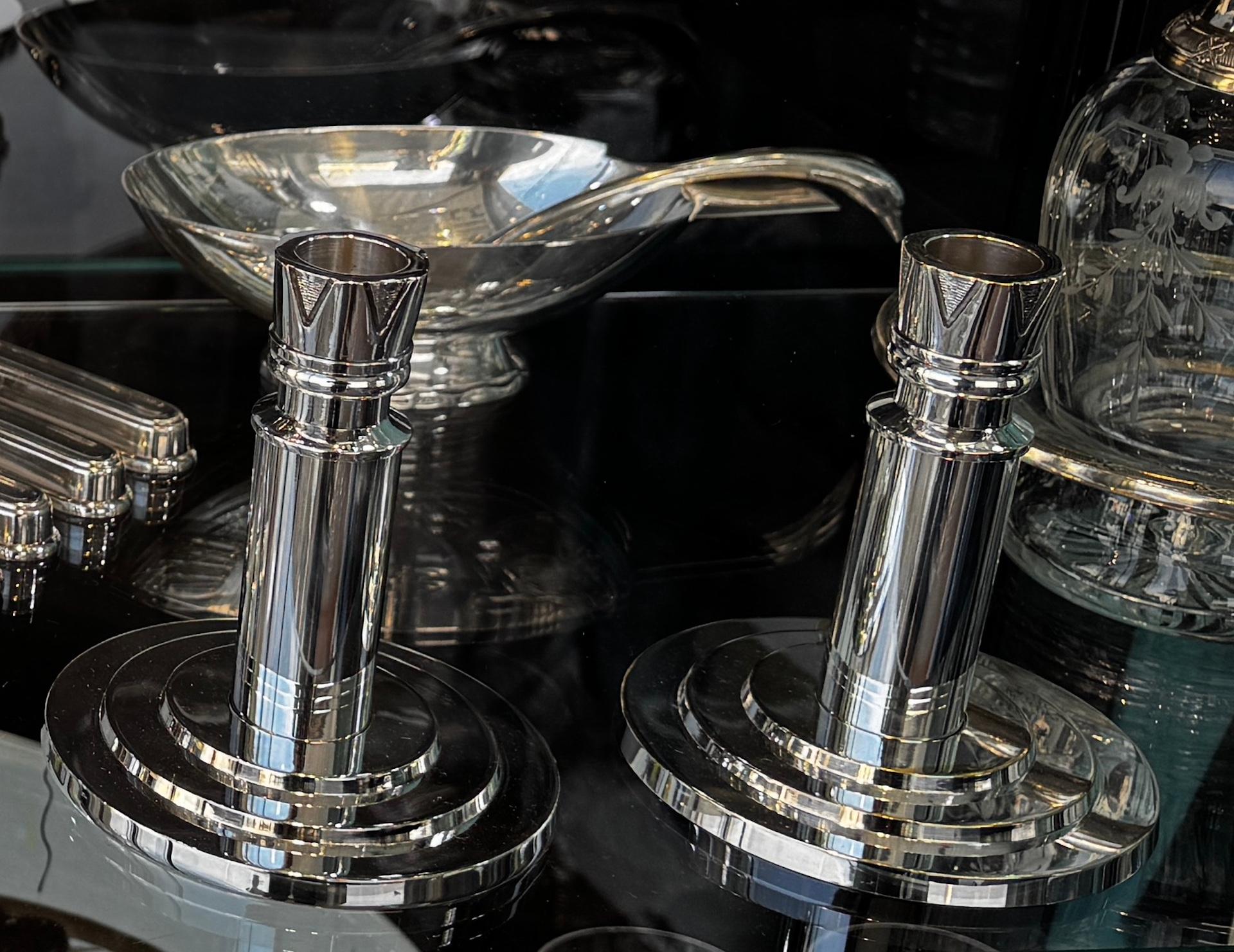 Pair of Modernist Art Deco Candleholders by French Silversmiths Ercuis 2