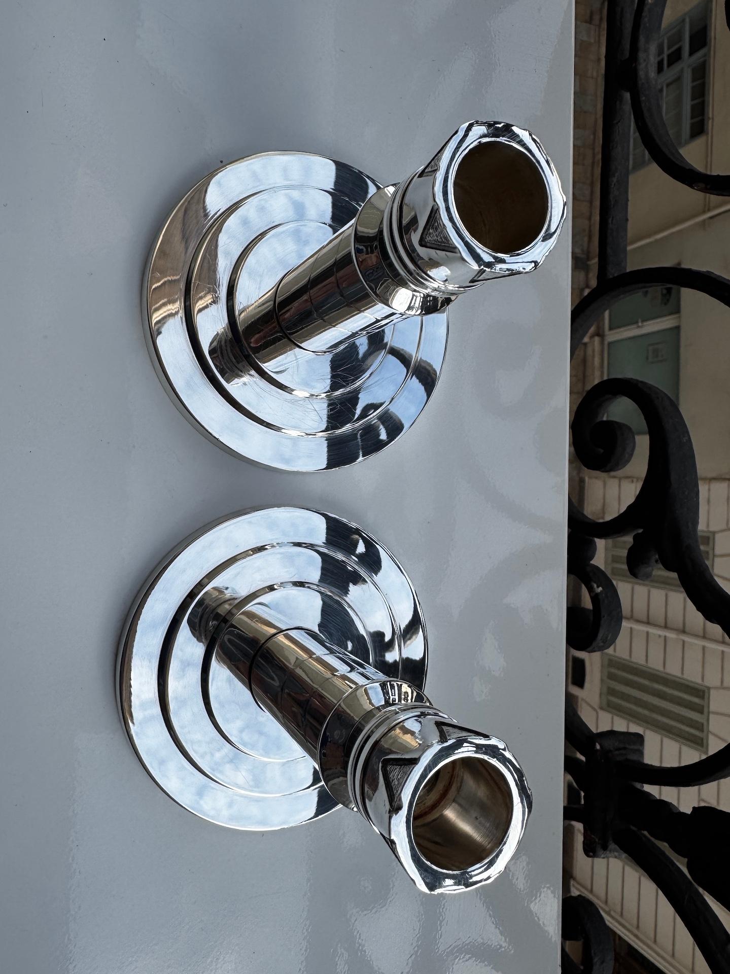 Silver Plate Pair of Modernist Art Deco Candleholders by French Silversmiths Ercuis