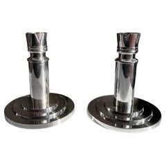 Pair of Modernist Art Deco Candleholders by French Silversmiths Ercuis