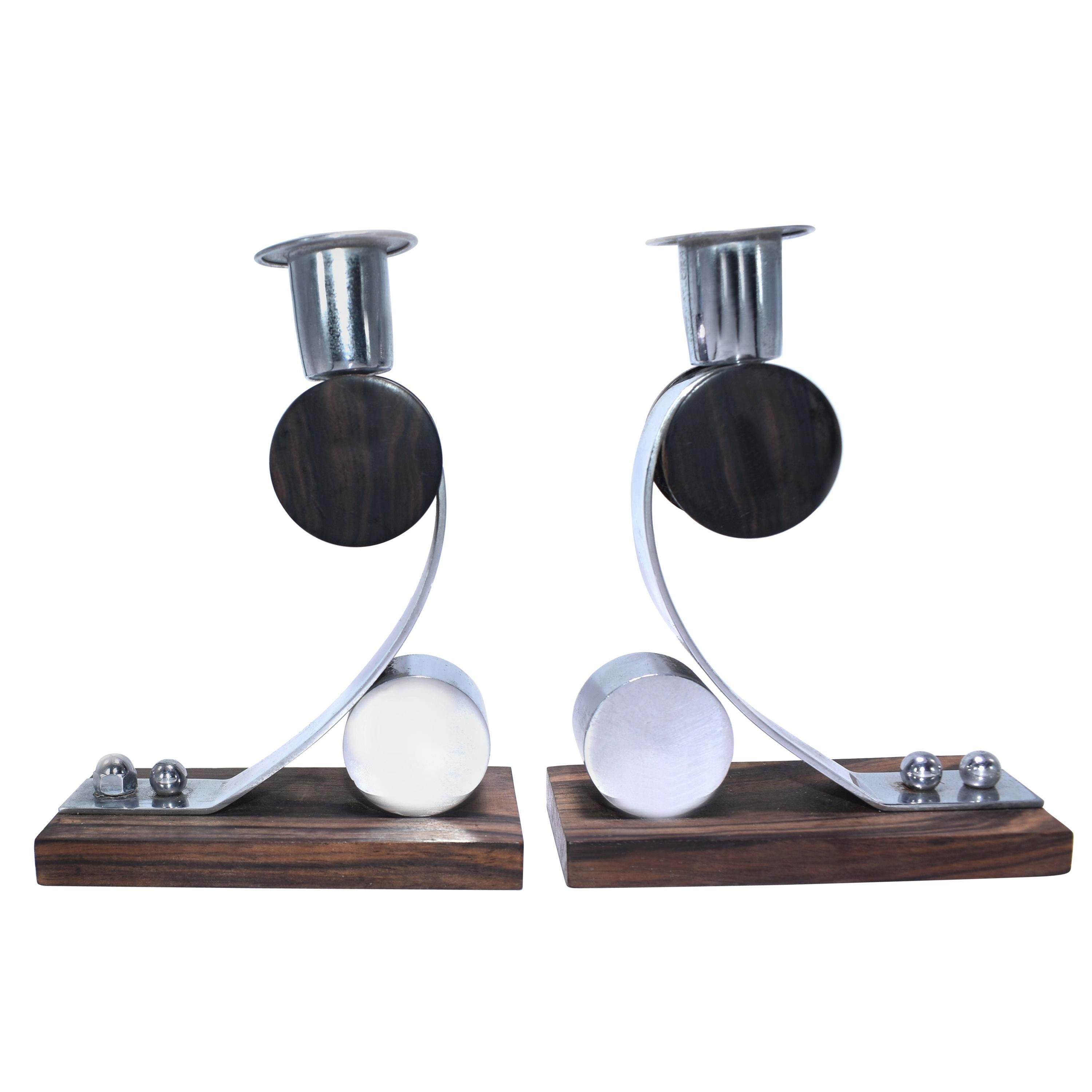 Pair of Modernist Art Deco Candlesticks, circa 1930