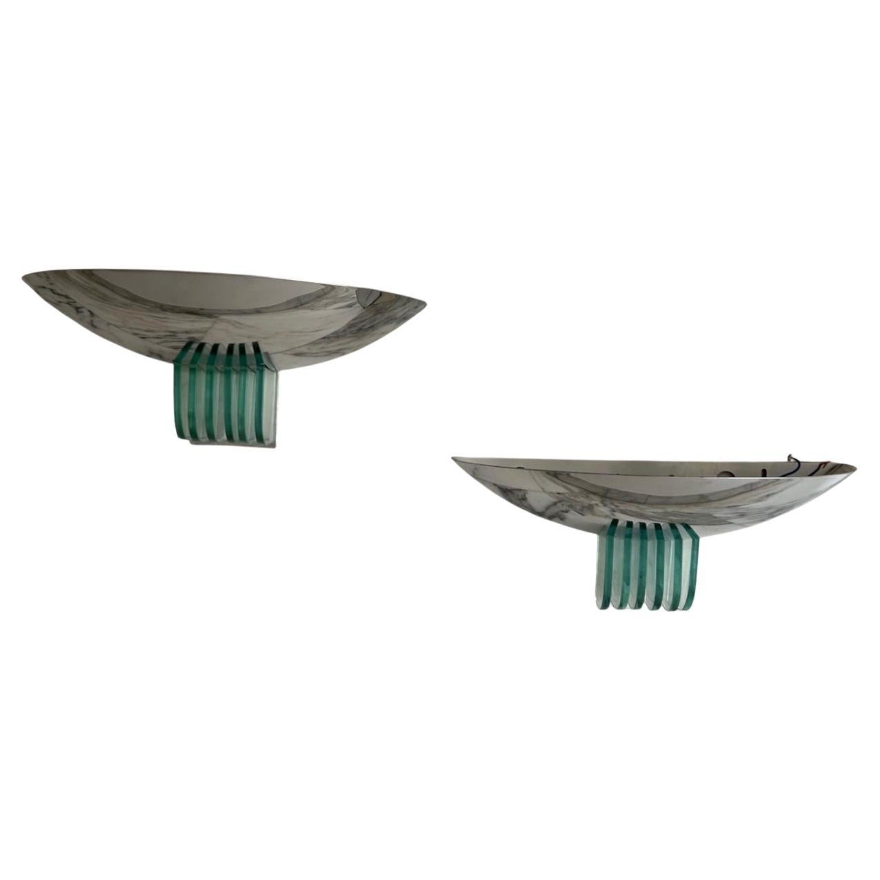 Pair of modernist art deco style wall lights dating from the 80s