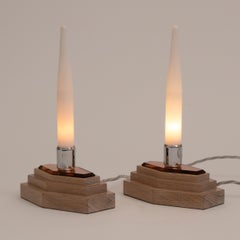 Pair of Modernist Art Deco Table Lamps on Stepped Limed Oak Base by Heals